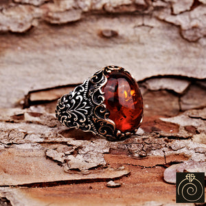 Amber Silver Men's Ring