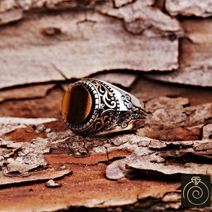 Tiger Eye Silver Men's Ring