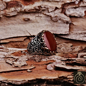 Agate Silver Men's Ring Red