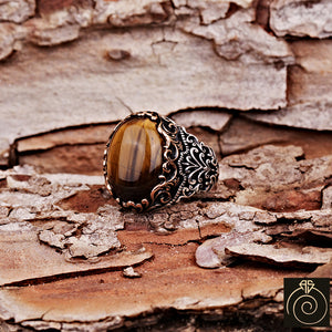 Tiger Eye Silver Men's Ring