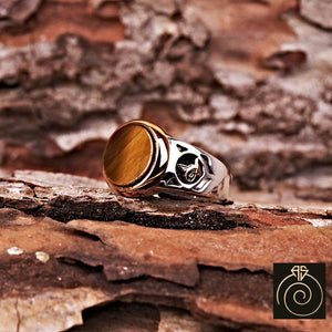 Tiger Eye Silver Men's Ring