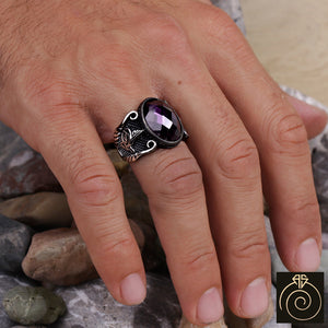 Black Quartz Silver Men's Ring