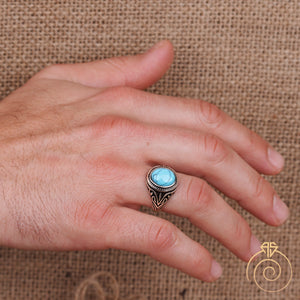 Turquoise Gemstone Engraved Men’s Ring