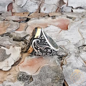 Oval Onyx Carved Silver Lucifer Sigil Men’s Ring