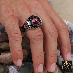 Ruby Stone Silver Men's Celtic Ring