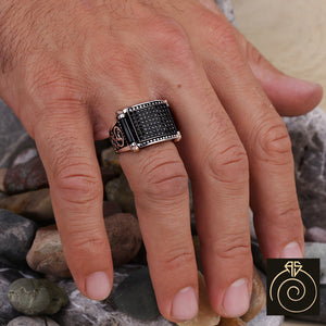 Black Swarovski Silver Men's Ring