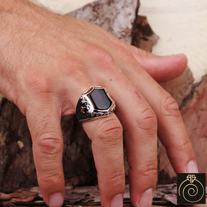 Onyx Silver Men's Shield Ring