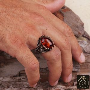 Amber Silver Men's Ring