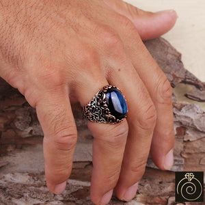 Tiger Eye Silver Men's Ring