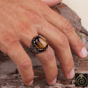 Tiger Eye Silver Men's Ring