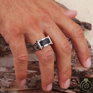 Black Swarovski Silver Men's Ring