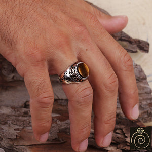 Tiger Eye Silver Men's Ring