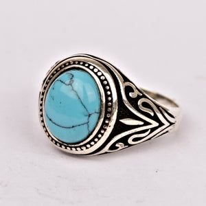 Turquoise Gemstone Engraved Men’s Ring