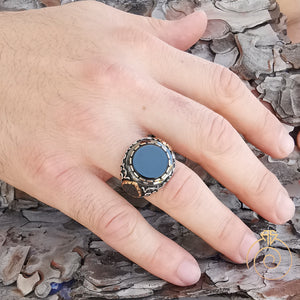 Onyx Gemstone Hand Engrave Men's Ring