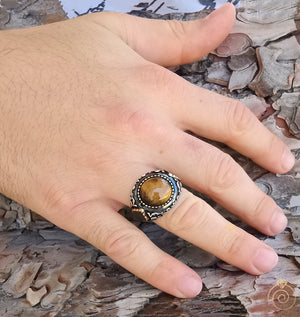 Brown Tiger Eye Gemstone Men's Ring