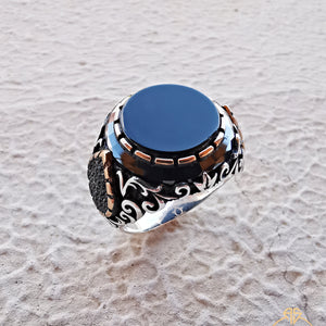 Onyx Gemstone Hand Engrave Men's Ring