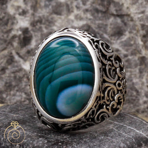 Green-agate-mens-silver-ring