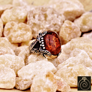 Amber Silver Men's Ring