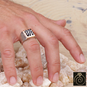 Pearl-Onyx Silver Men's Ring