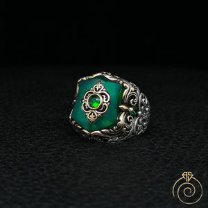 Shield Emerald Silver Men’s Ring