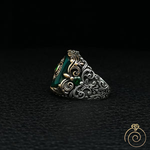 Shield Emerald Silver Men’s Ring