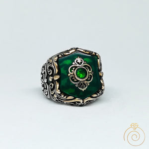 Shield Emerald Silver Men’s Ring