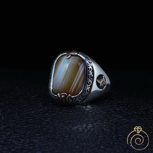 Agate Silver Men's Ring