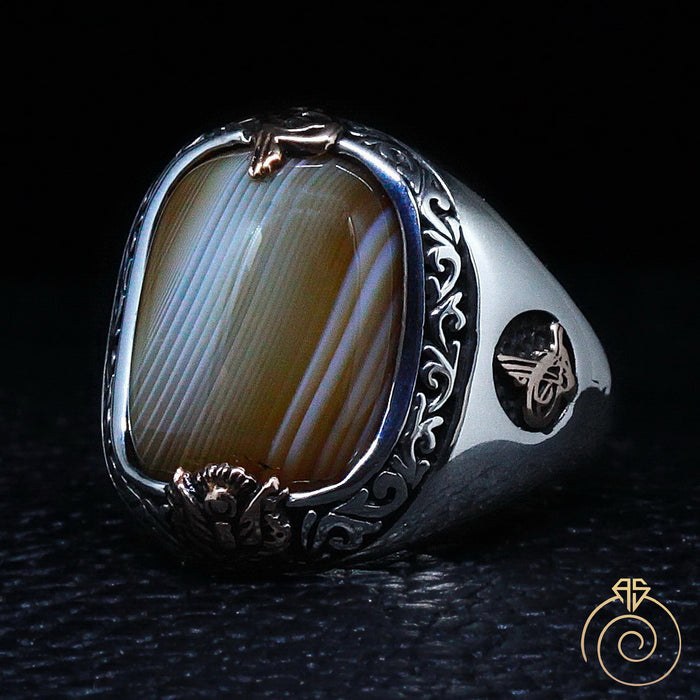 Agate Silver Men's Ring