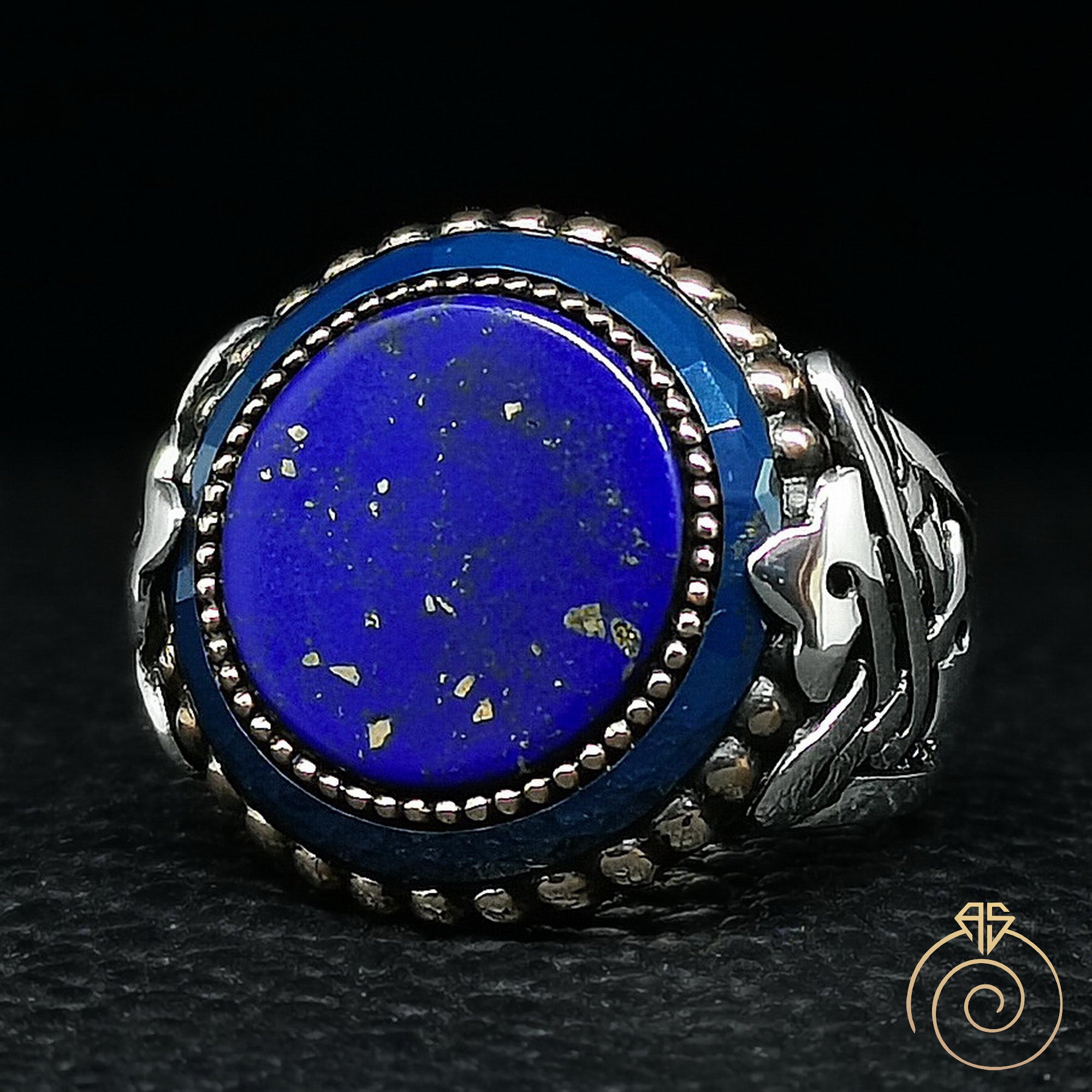 Lapis Lazuli Ring Band in Sterling Silver and 14K Gold, 3.5mm – Tippy Taste  Jewelry