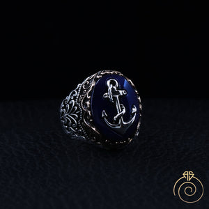 Sapphire Anchor Silver Men’s Ring