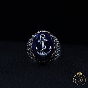 Sapphire Anchor Silver Men’s Ring