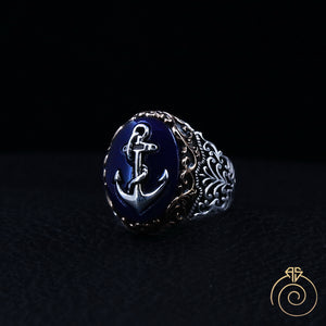 Sapphire Anchor Silver Men’s Ring