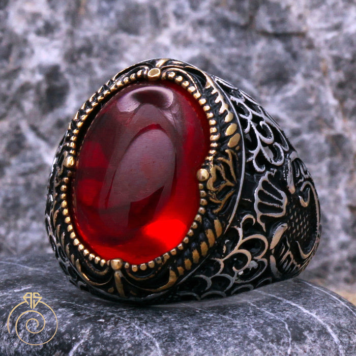 Ruby Byzantines Silver Men’s Ring