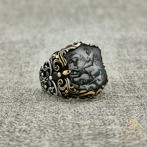 Saint George and Dragon Silver Men’s Ring
