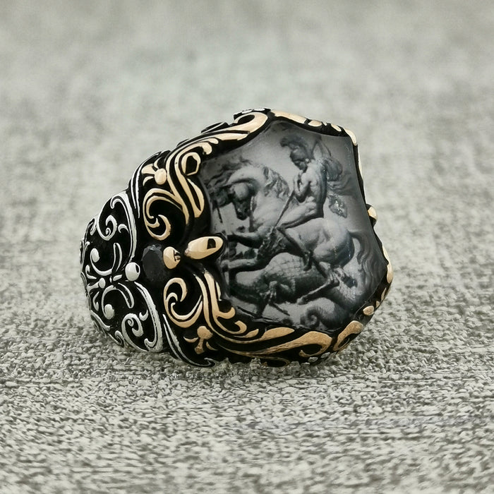 Saint George and Dragon Silver Men’s Ring