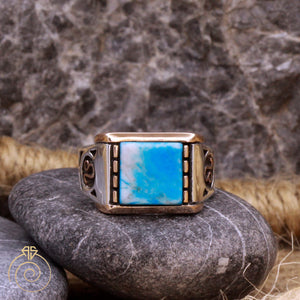 Turquoise Zodiac Sign Silver Men’s Ring