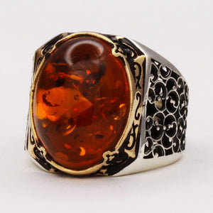 Amber Floral Silver Men’s Ring