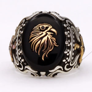 Onyx Eagle Head Silver Men’s Ring