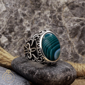 Green Agate Fantasy Men’s Ring