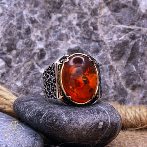 Amber Floral Silver Men’s Ring