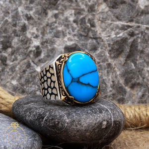 Turquoise Snake Scale Silver Men’s Ring