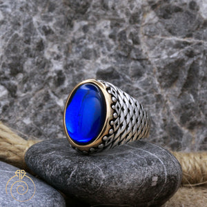 Sapphire Fish Scale Silver Men’s Ring