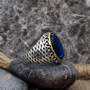 Sapphire Fish Scale Silver Men’s Ring