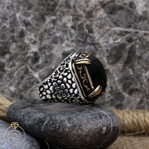 Black Quartz Alligator Scale Men’s Ring