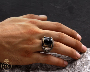 Black Quartz Alligator Scale Men’s Ring