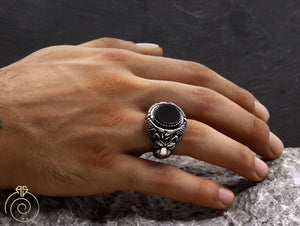 Lion Onyx Silver Men's Ring