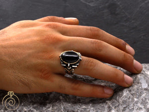 Onyx Tribal Symbol Silver Men’s Ring