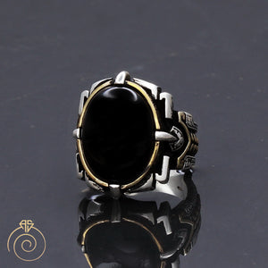 Onyx Tribal Symbol Silver Men’s Ring