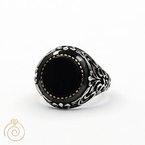 Onyx Round Silver Men's Ring