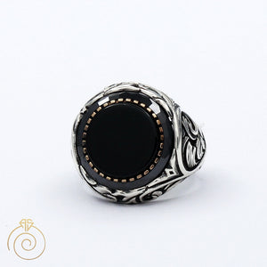 Onyx Round Silver Men's Ring